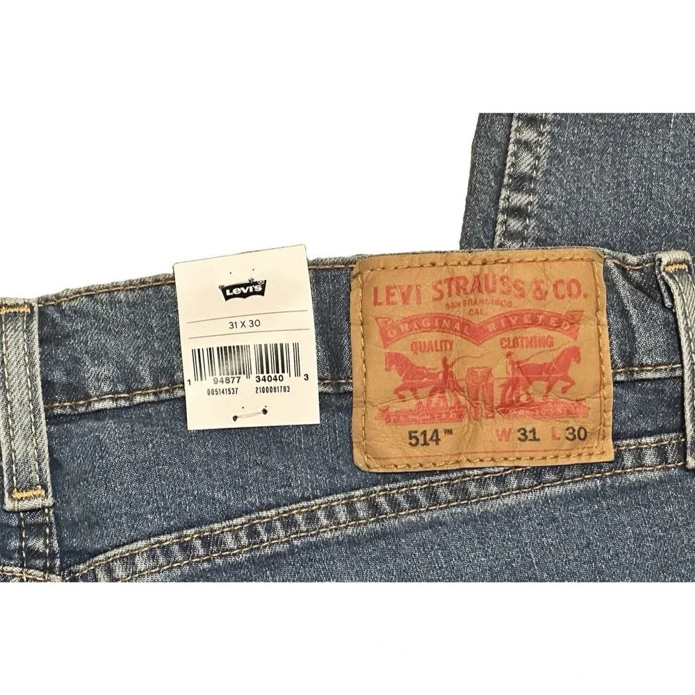NWT Levis 514 Mens 31X30 Straight Fit Jeans Stretch Medium Wash Blue 005141537